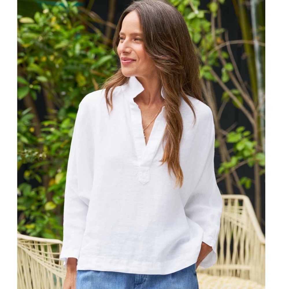 Frank & Eileen Gabi Shirt Small White Linen Resort Minimal Pullover Blouse